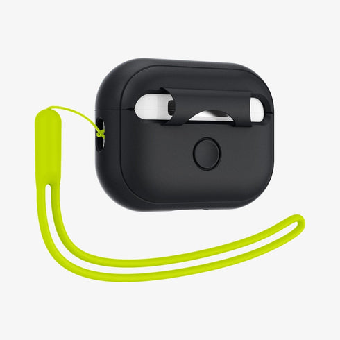 ACS05479 - Apple AirPods Pro 2 Case Silicone Fit + strap in black showing the front and side with strap